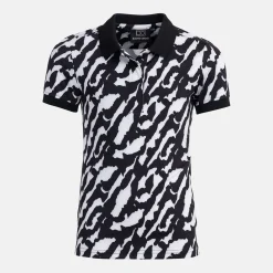 Jr Tech Hidden Button Pique AOP Svart Vit