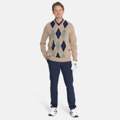 Lambswool Blend Argyle V-Neck Beige Grön
